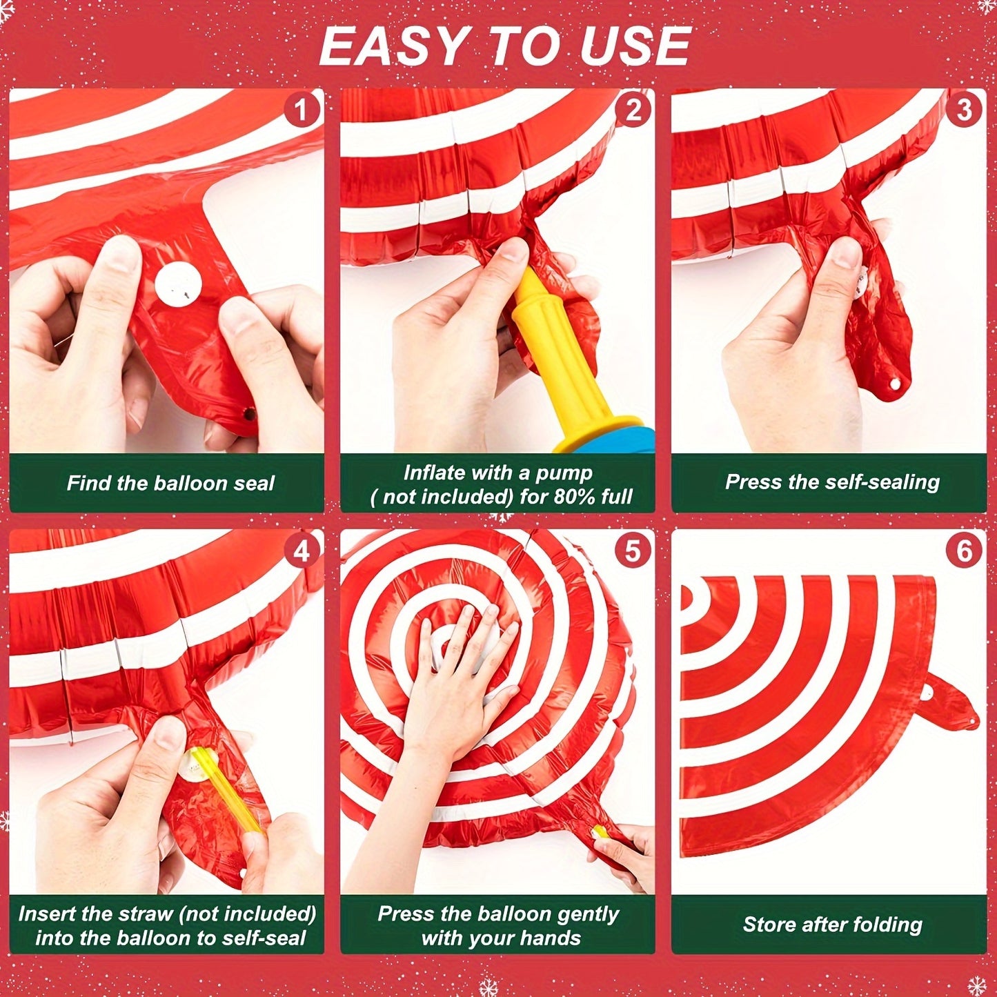 10pcs Large Christmas Candy Cane Foil Balloons with Ribbons - Red & Green, Perfect for Holiday & Birthday Party Decorations