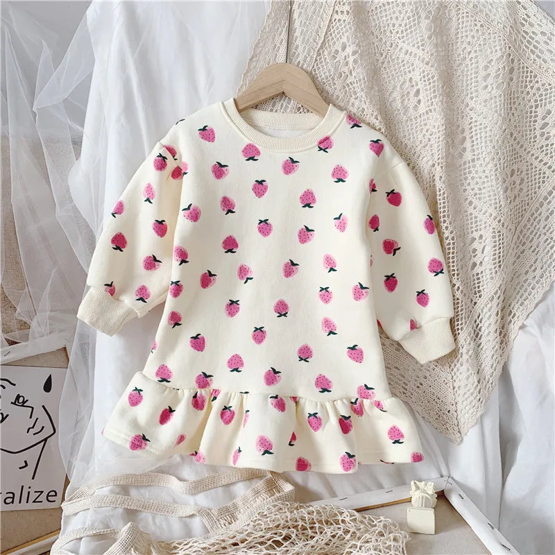 Baby & Kids Clothing Girl's Dresses Winter Fashion Sweet Cute Plush Warm A-line Princess Skirt With Ruffles For Children Clothes Dobby