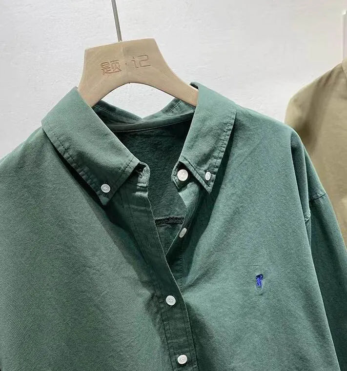 American Casual polo Pony Blouses Women's loose Lapel cotton Shirts Designer Colorful Horse Embroidery Women Long sleeved Sweatshirts