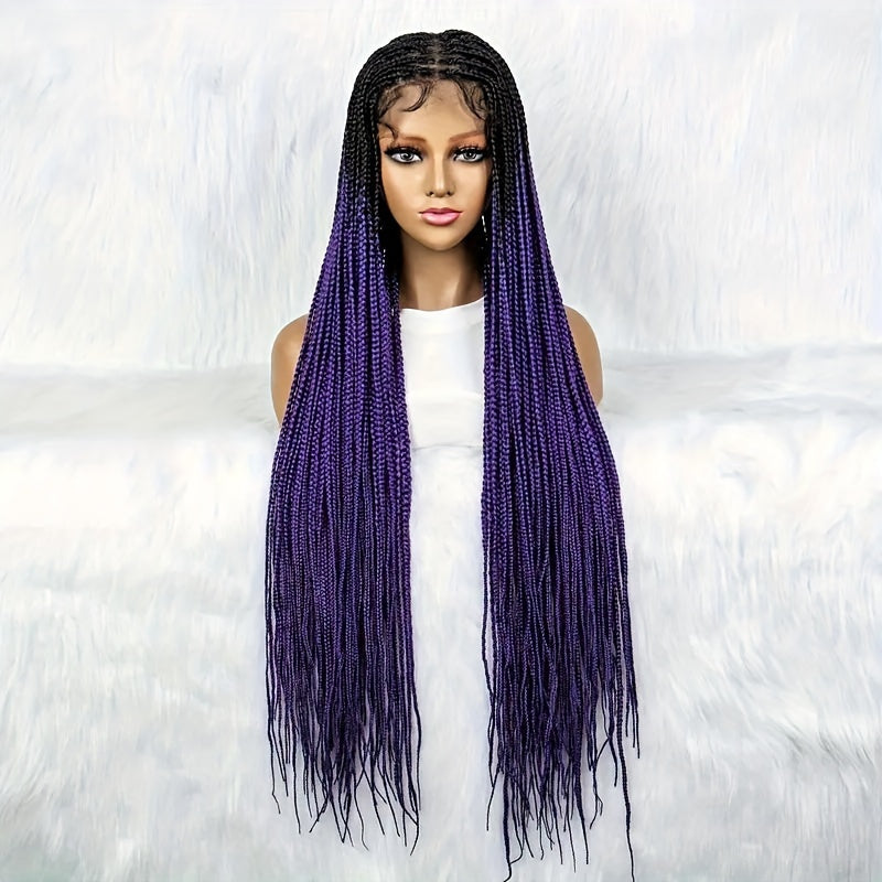 36 Inch Full Lace Knotless Box Braided Wigs - Elegant, 250% Density, Synthetic Long Braided Wig with Transparent Lace - Suitable for All Women
