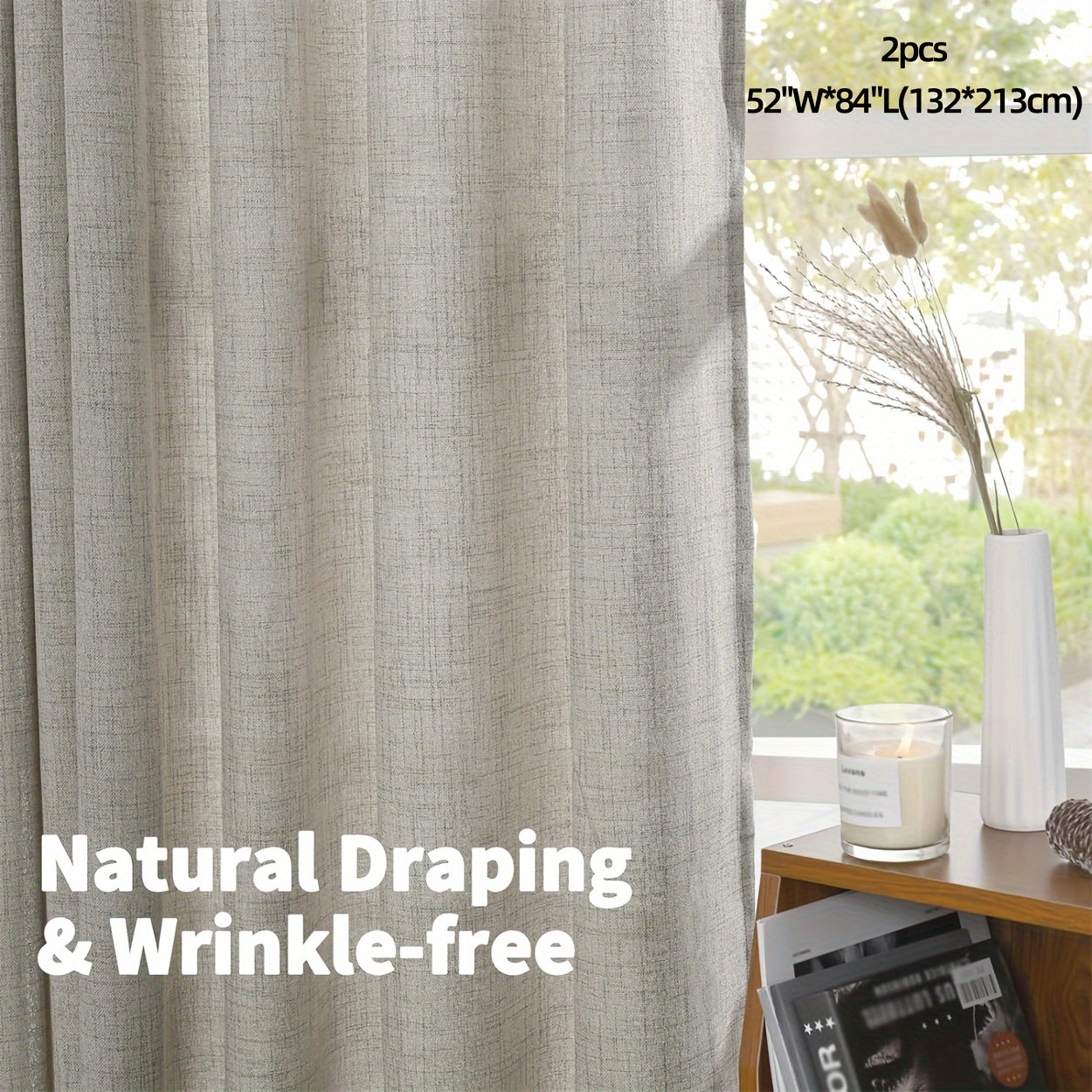 2pcs Grommet Top Curtains, Light Filtering Window Drapes, Window Treatments For Bedroom Living Room, Home Decoration, Room Decoration