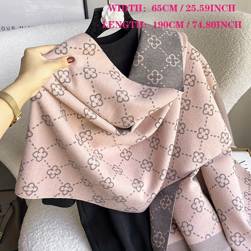 Elegant Cashmere-Feel Floral Scarf: Cozy, Windproof for Stylish Autumn & Winter Comfort