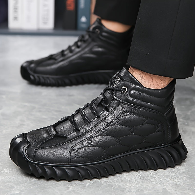 Plus Size Mens Comfort Boots - Fashionably Trendy, Slip-Resistant, Lace-Up, Vintage-Inspired Design - Ideal for Outdoor Activities and Daily Wear, Ankle-High, Solid Color
