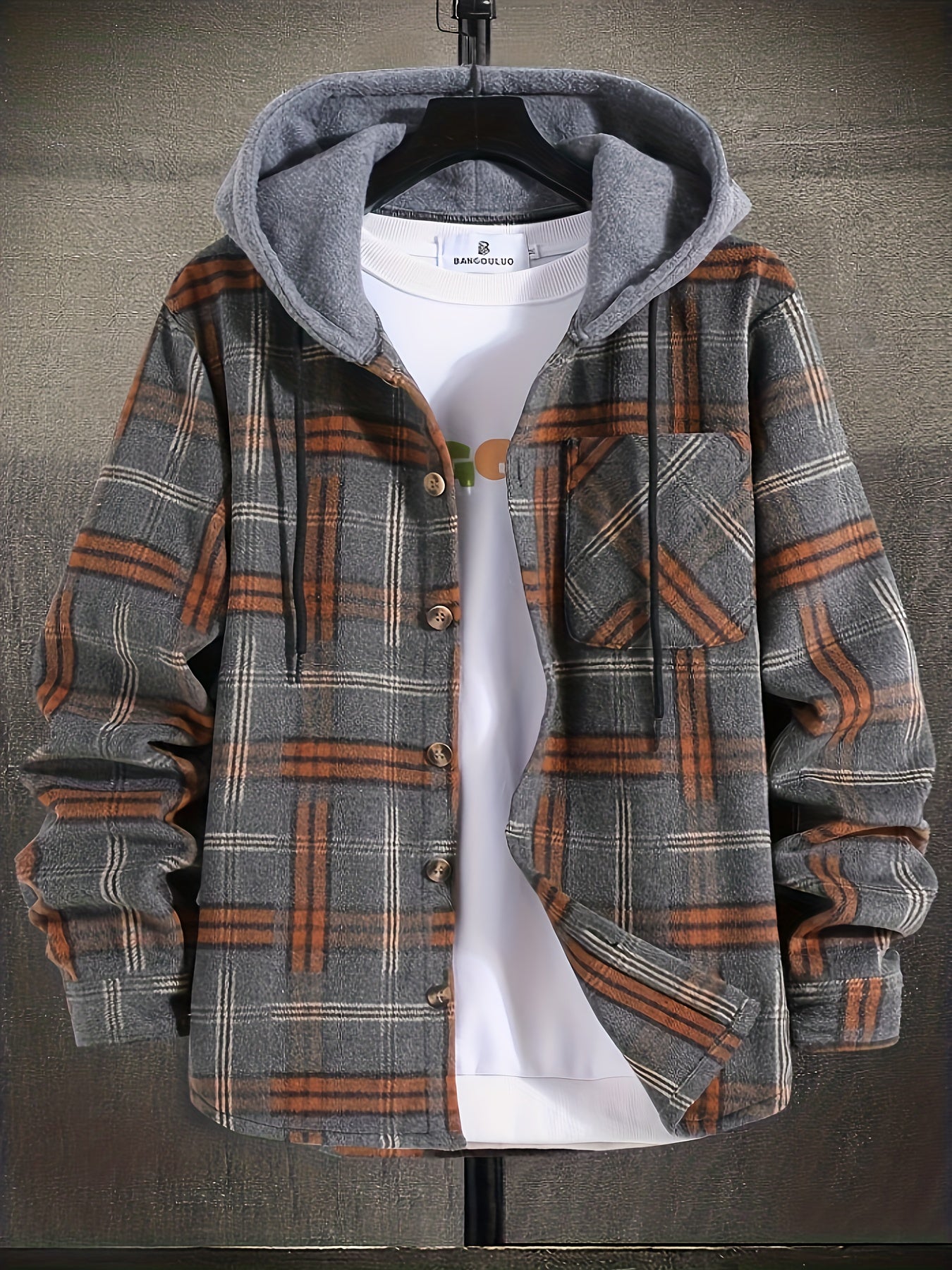 Stylish Plus Size Men's Plaid Hooded Jacket - Oversized Varsity Jacket with Hoodie Design for Spring, Fall, and Winter - Soft, Casual, and Comfortable Clothing for Big and Tall Men