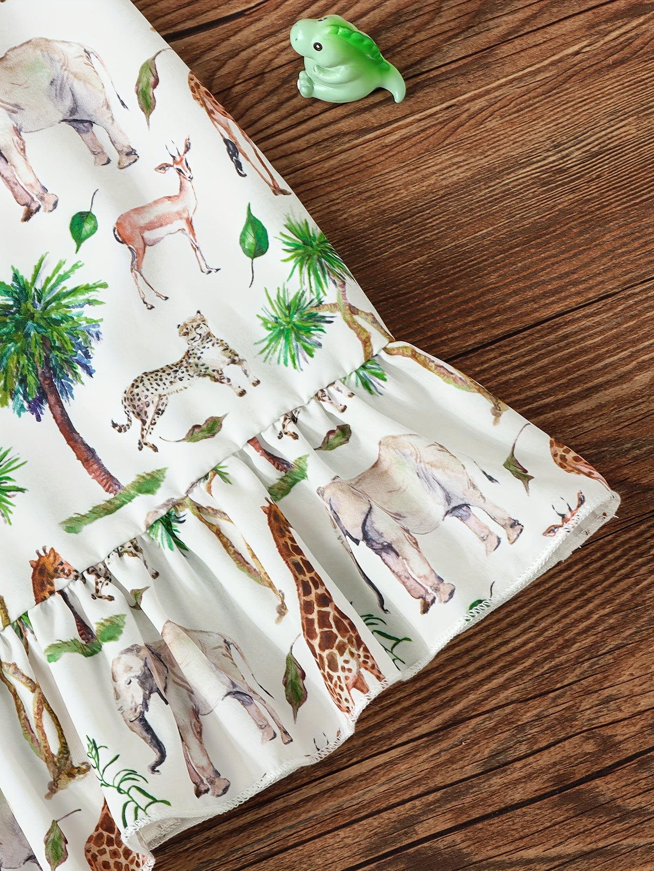 Girls' Summer Playful Cartoon Animal Cami Dress - Ruffle Hem Detail, Perfect for Holiday & Outdoor Adventures
