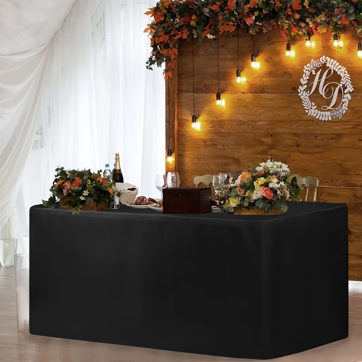 1pc Premium Fitted Tablecloth - Seamless Rectangle Cover for Folding Tables - Durable Washable Fabric - Perfect for Trade Shows, Weddings, Buffets & Crafts - Event-Ready Display