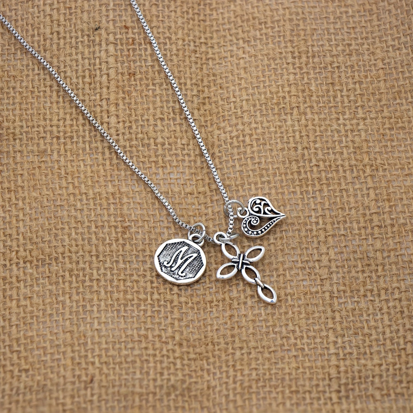 1pc Silvery Initial A-Z Square Chain Necklace For Men Women, Letter Heart Cross Pendant Necklaces, Valentine's Day Birthday Jewelry Gifts