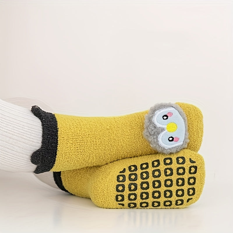 3 Pairs Of Baby Girl's Non Slip Floor Socks With Cute Decoration, Comfy Breathable Thermal Socks, Winter & Autumn