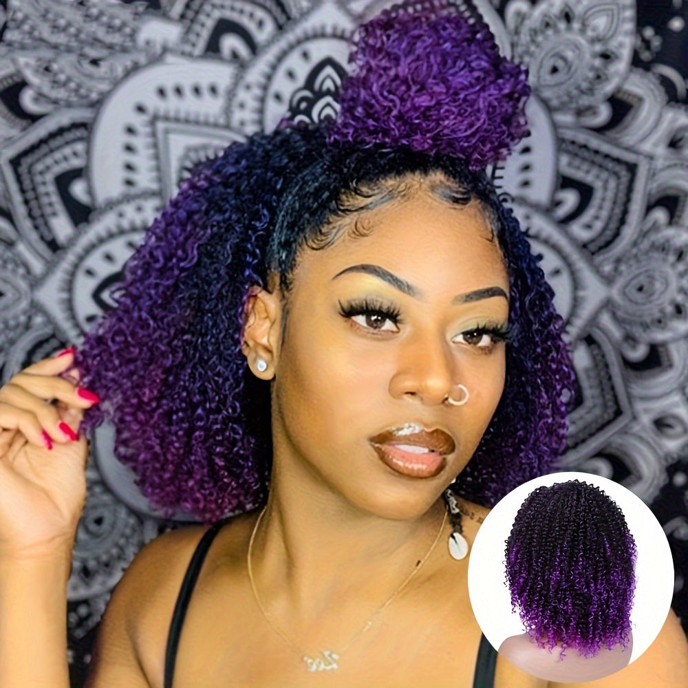 Radiant Purple Kinky Curly Bob Wig - Heat Resistant Synthetic Hair - Half Wigs for Fashionable Women - Effortless Style, High-Temperature Safe