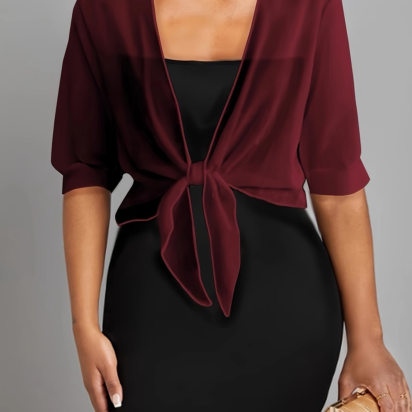 ZllKl Tie Front Semi-Sheer Blouse, Elegant Open Front Shawl Blouse, Women's Clothing