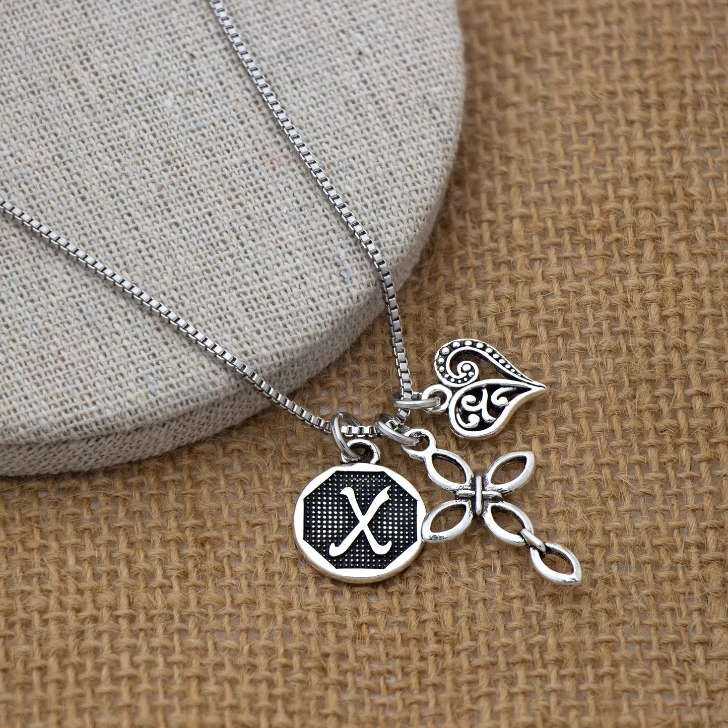 1pc Silvery Initial A-Z Square Chain Necklace For Men Women, Letter Heart Cross Pendant Necklaces, Valentine's Day Birthday Jewelry Gifts