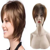 Synthetic Wigs Cosplay Wigs HAIRJOY Women Straight Bangs Style Pixie Cut Synthetic Hair Wig Brown Mixed Short Wigs Machine Made 240329