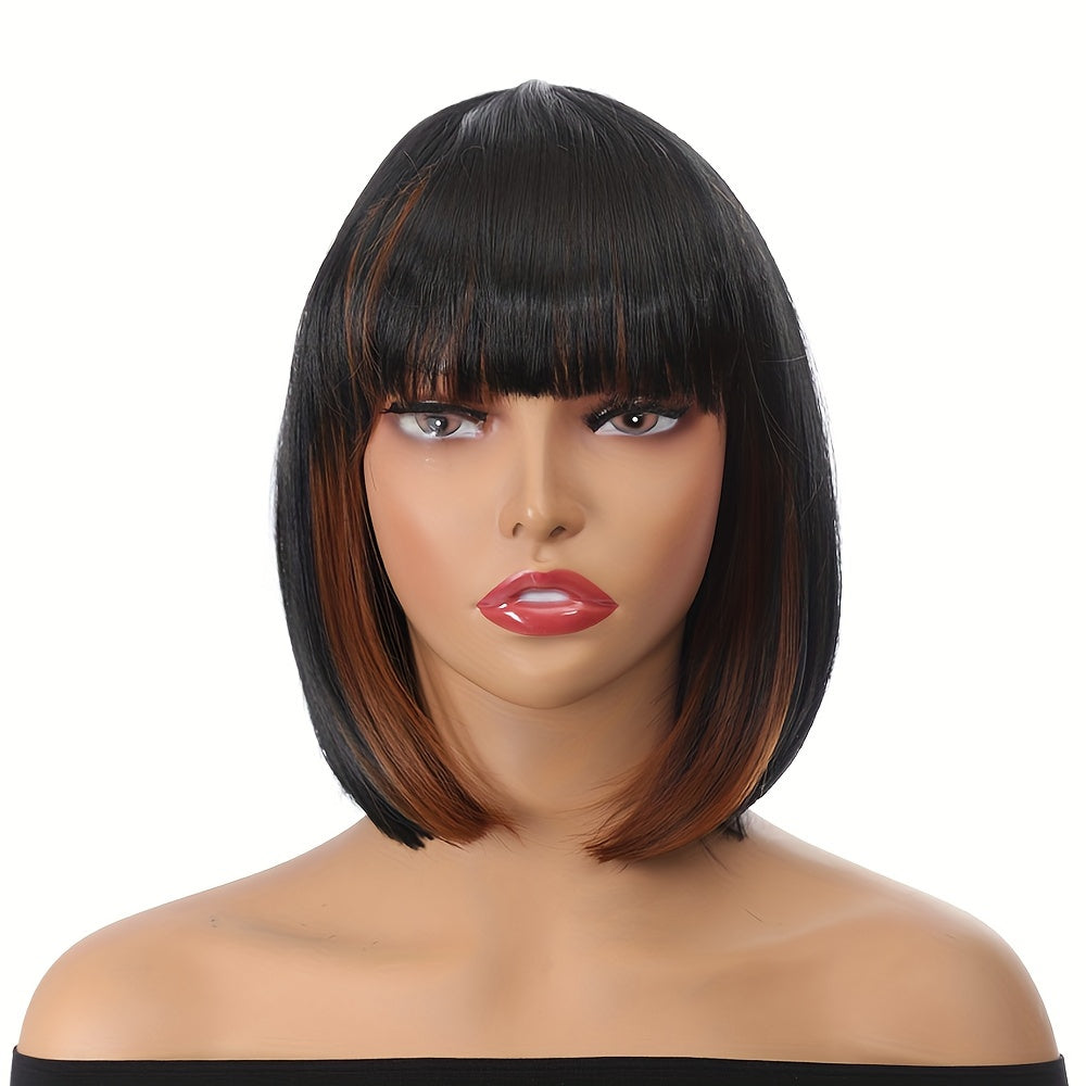 10 Inch Vibrant Short Bob Wigs with Bangs - Heat Resistant, Straight, Ombre, Synthetic Hair Replacement Wigs for Women - Perfect for Daily Wear, Party, Halloween, and Cosplay