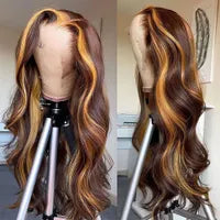 Peruvian Hair Wine Red Blonde Highlight Colored Body Wave Lace Front Wigs HD 13x4 Lace Frontal Wig PrePlucked Synthetic Closure Preplucked