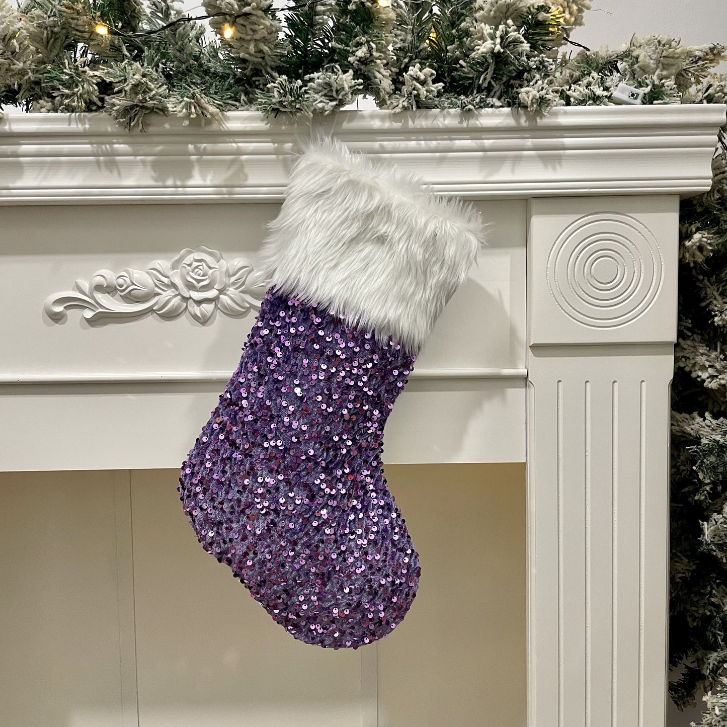 1pc Sparkling Sequin Plush Christmas Stocking - Vibrant Festive Tree Decoration, Party Supplies & Gift Bag with Luxurious Texture and Iridescent Shine