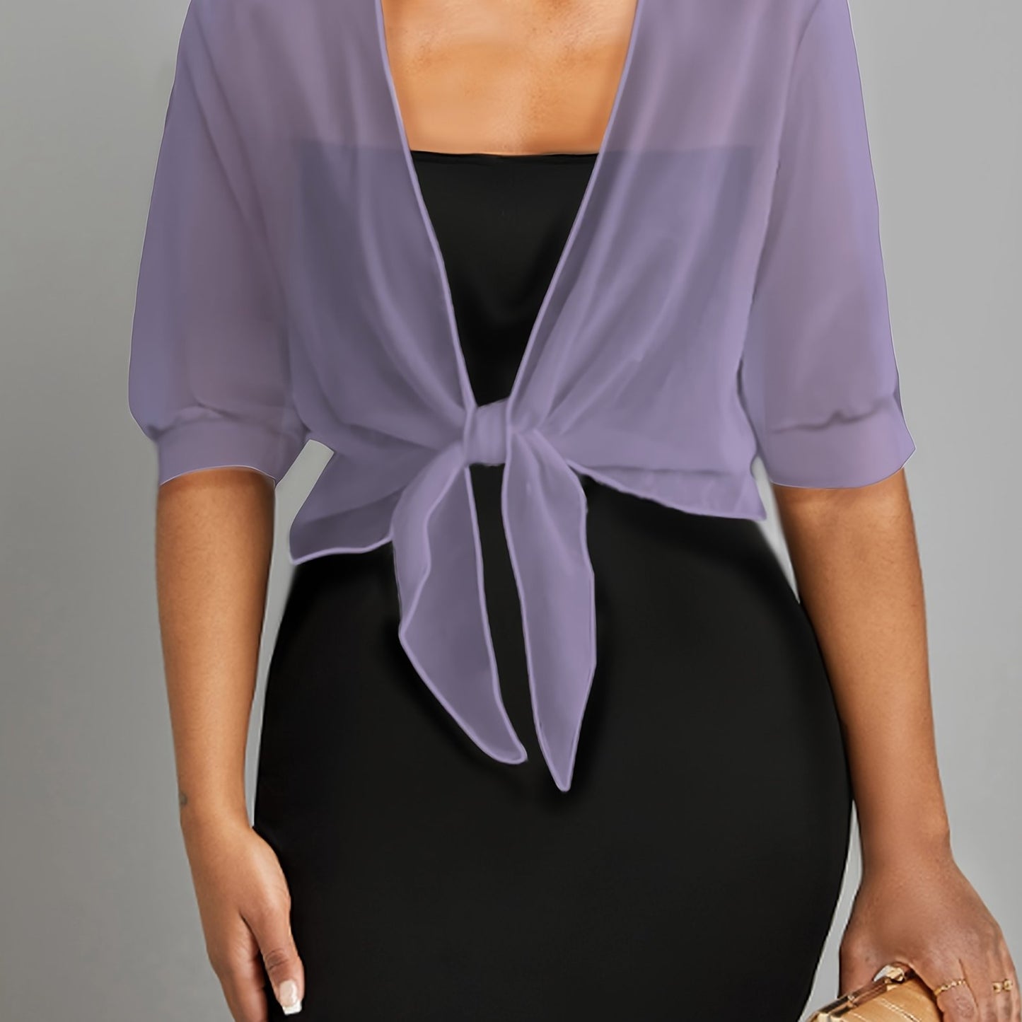 ZllKl Tie Front Semi-Sheer Blouse, Elegant Open Front Shawl Blouse, Women's Clothing