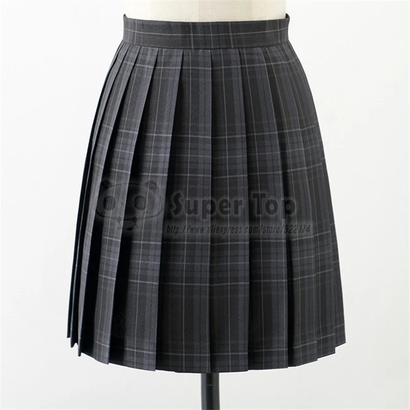 Charcoal gray JK Uniform Female Full Suit Summer Autumn White Shirt Original Pleated Skirt School Girl Clothes