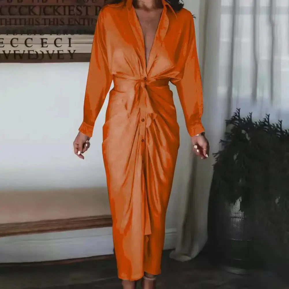 Elegant Long Shirt Dress for Women Long Sleeve Maxi Dress Women Sexy Single-breasted Long Dress Party Dress Vestidos femme
