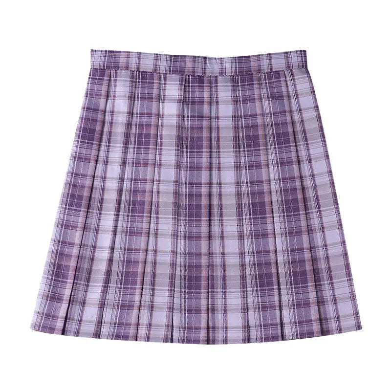 2021 Japanese School JK Uniform Two Piece Set Women White Shirts+Purple Plaid Mini Skirt Preppy Style Send Bow Tie 3 Piece Set
