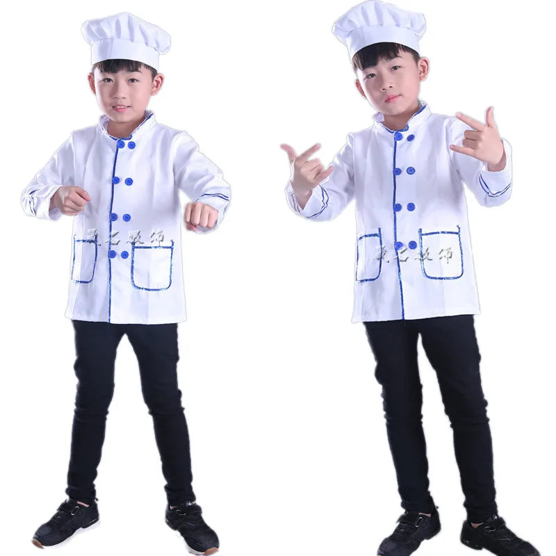Cook Chef Jacket Uniform For Kids Boy Role Play Halloween Performance Stage Party Restaurant Waiter Waitress Free Shipping