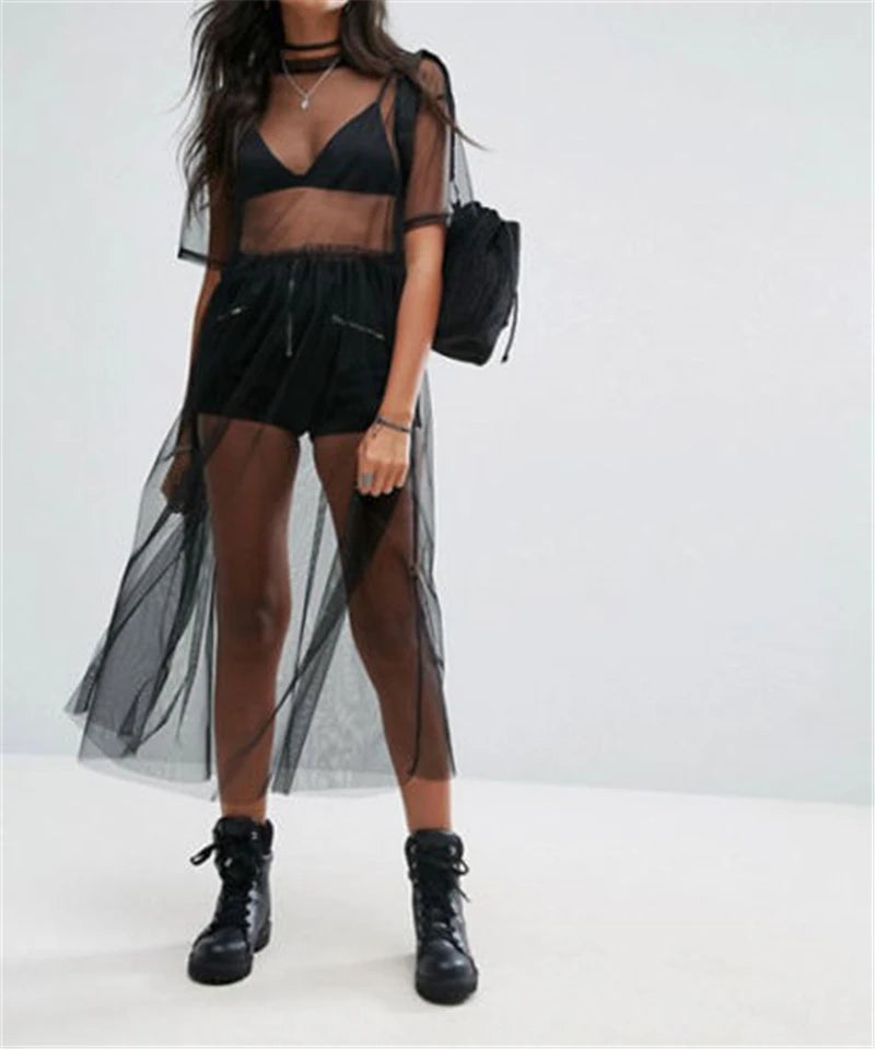 Sexy Women Party Evening Black See Through Mesh Dress Sheer Maxi Dress Tulle Lace long Dress Casual Sexy Party Vintage Bodycon