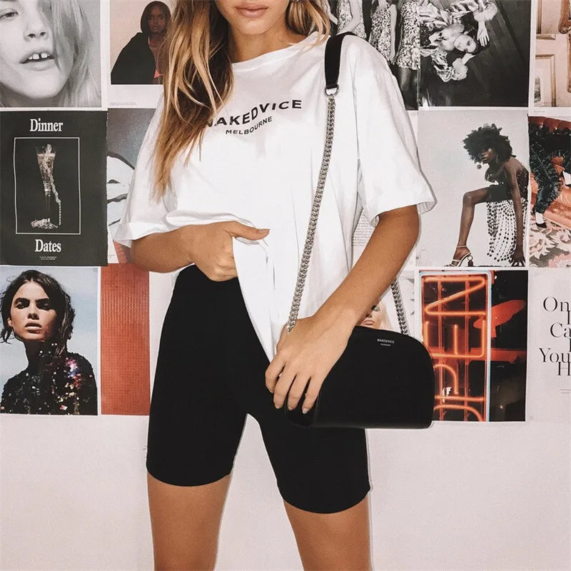 Shorts Women Thin Fitness Casual High Waist Fashion Biker Shorts Summer Slim Knee-Length Bottoms Black Cycling Shorts Streetwear