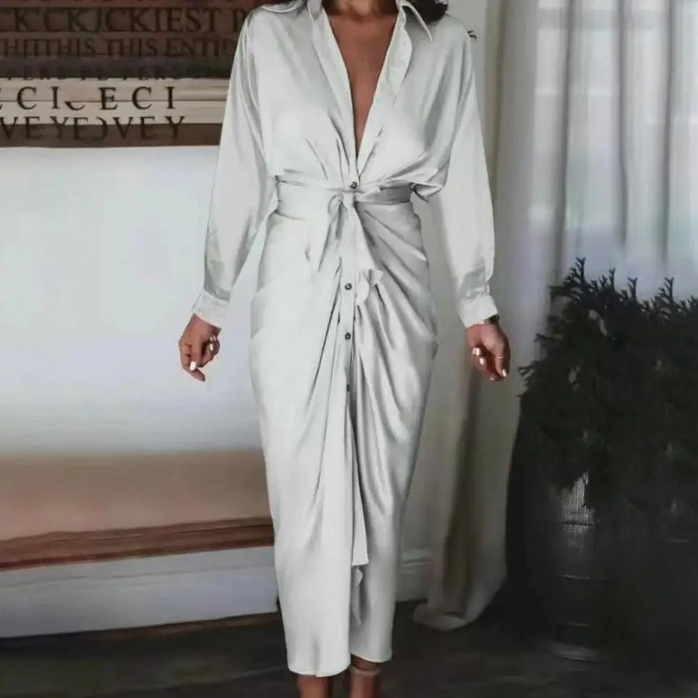 Elegant Long Shirt Dress for Women Long Sleeve Maxi Dress Women Sexy Single-breasted Long Dress Party Dress Vestidos femme