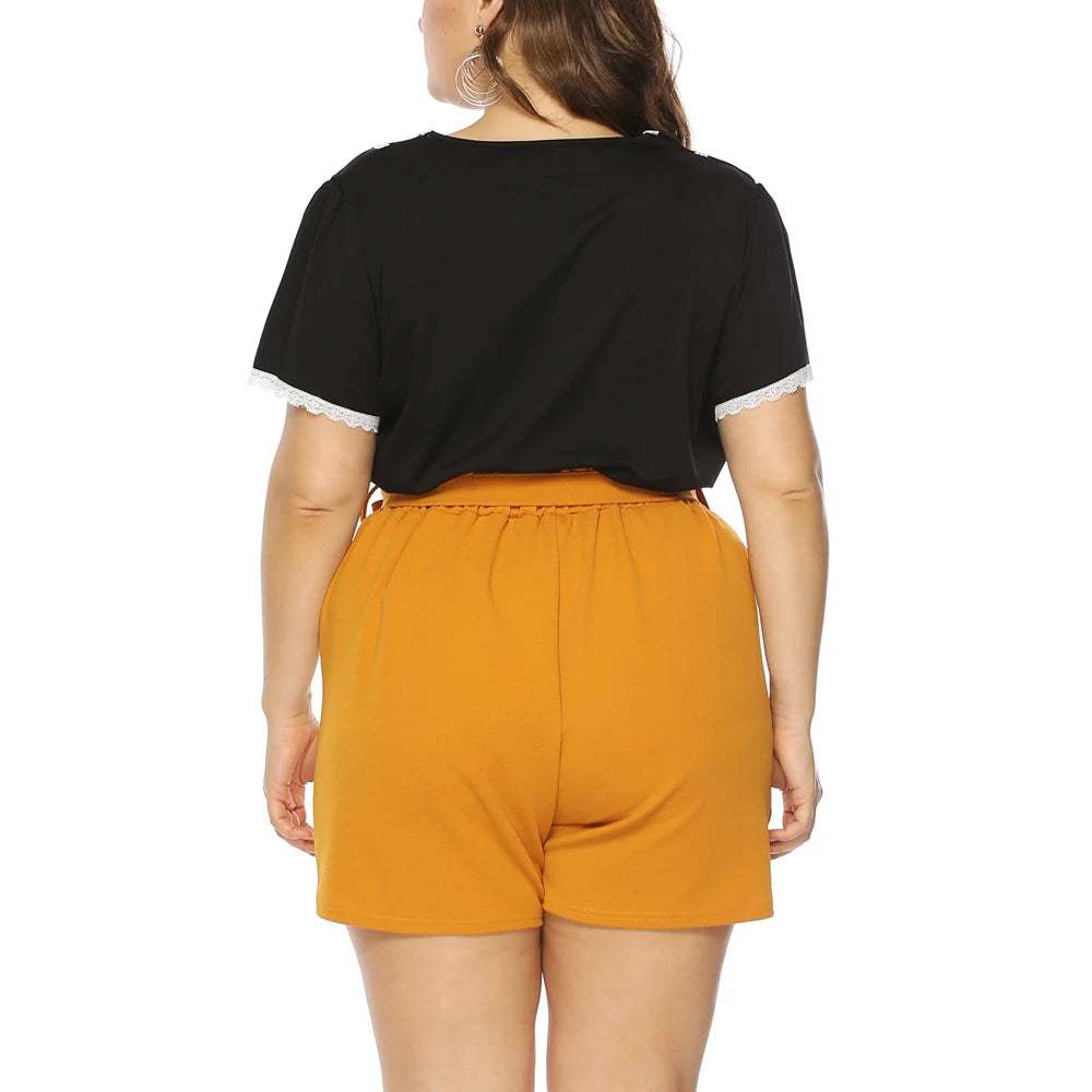 New Women Plus Size Shorts Short Trousers High Waist Large Big Plussize For Female Summer Clothes Solid Black Red Clothing