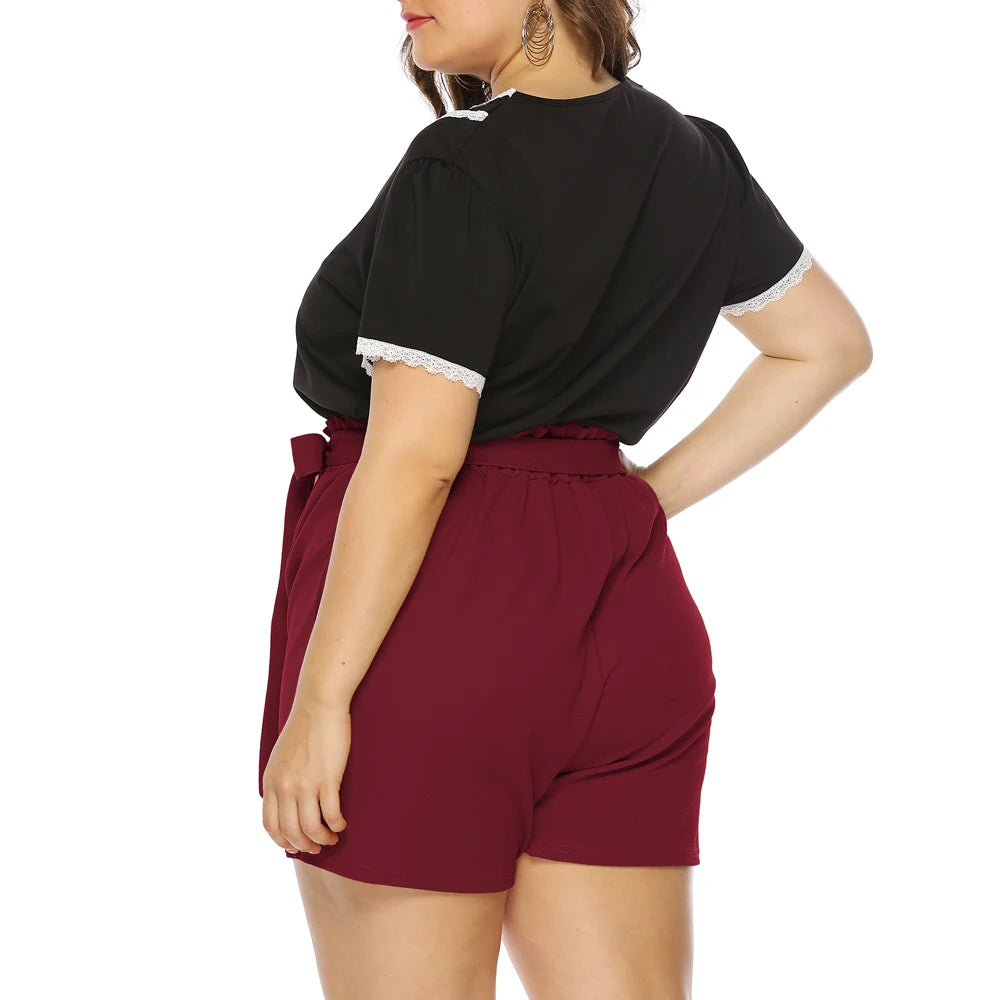 New Women Plus Size Shorts Short Trousers High Waist Large Big Plussize For Female Summer Clothes Solid Black Red Clothing