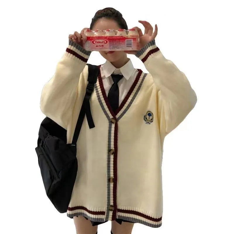 2021 New Women Cardigan Sweater Coat Japanese School Uniform Fashion Preppy Style V-neck Single-breasted JK Pullover And Shirts