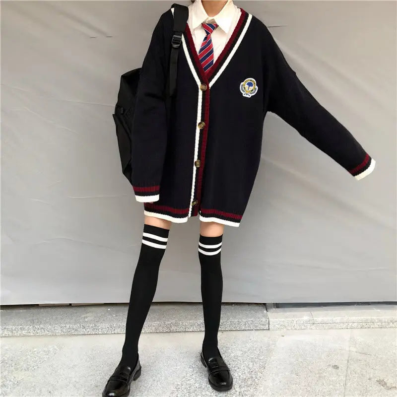 2021 New Women Cardigan Sweater Coat Japanese School Uniform Fashion Preppy Style V-neck Single-breasted JK Pullover And Shirts
