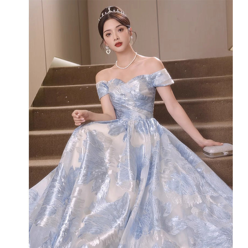 2025 one-word shoulder evening dress 2025 new temperament banquet dress graduation season school party dress