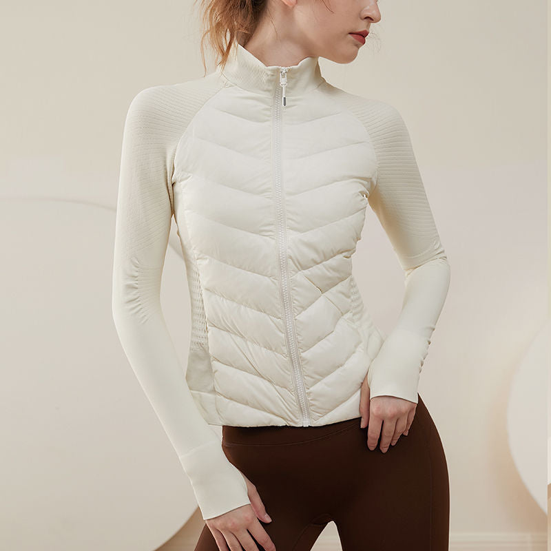 ELLE White Duck Down Autumn and Winter Running Yoga Clothing Top Light and Thin Bottom Warm Jacket Sports Down Jacket Women