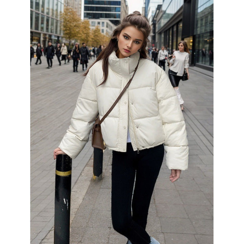 China, Europe and America winter leave-in pu leather cotton clothes women's short 2025 new thickened bread clothes small warm jacket