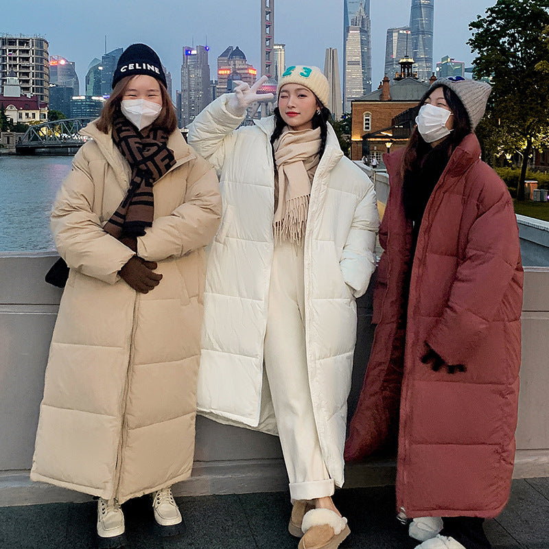 Russian extended model to ankle down cotton-padded jacket for women in the winter of 2023, new Korean version loose knee-padded jacket