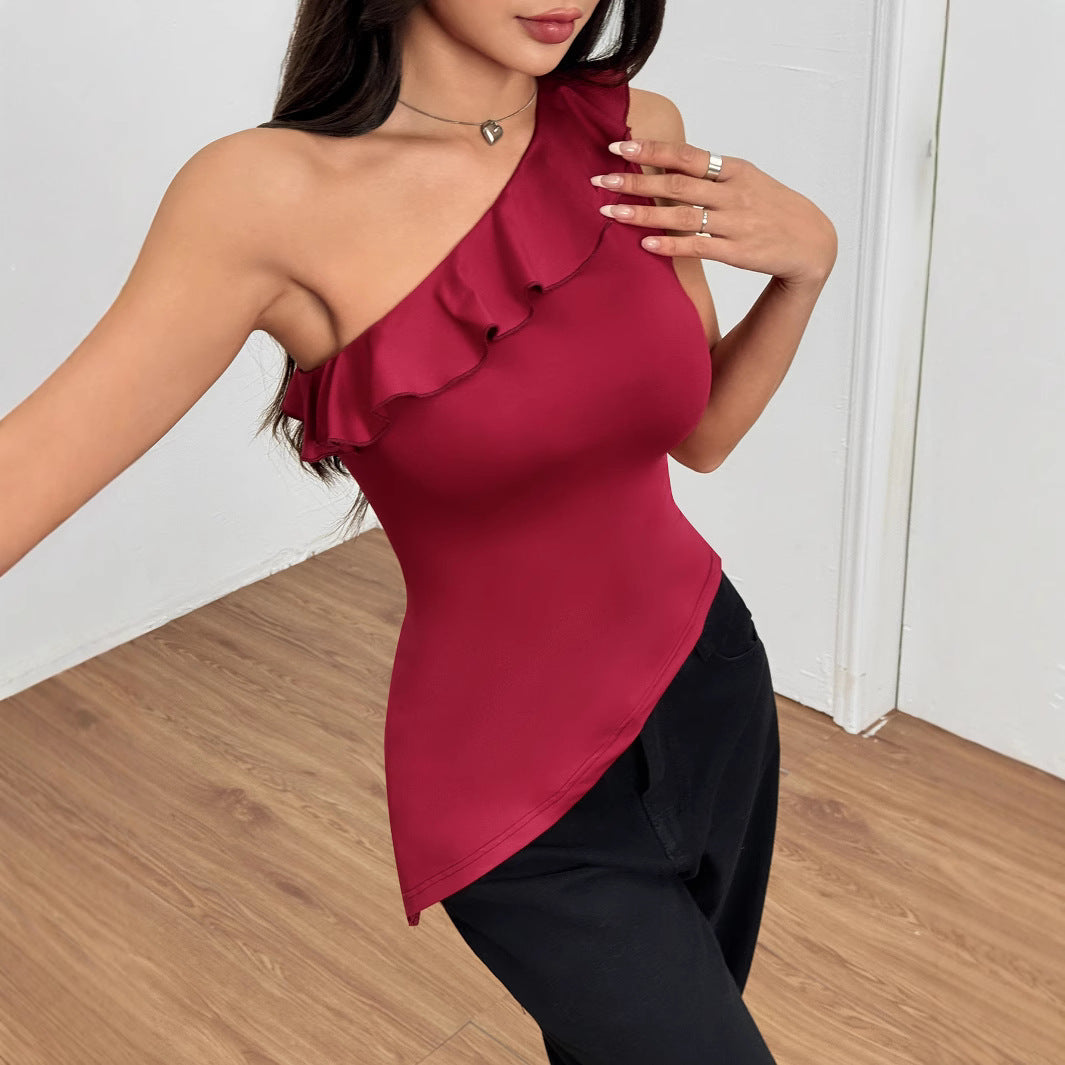 spring and summer new New women's clothing sexy pure desire unilateral sling vest small machine off-the-shoulder top