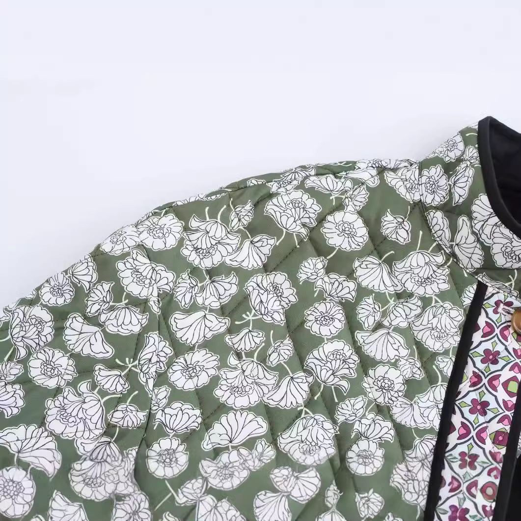 European and American cross-border wholesale 2025 winter new women's clothing small floral multi-color printing loose cotton-padded coat women