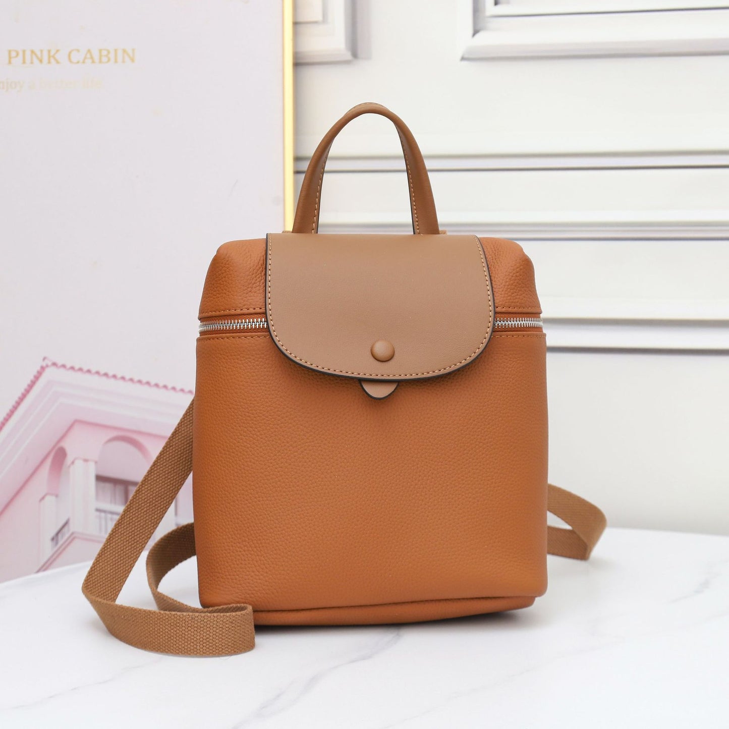 First layer cowhide togo leather backpack leather backpack contrasting colors new soft casual niche big-name women's bag 66034