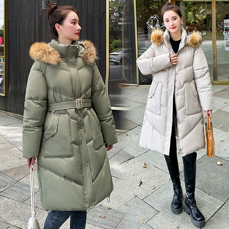 winter Russia's new commuter simple casual trench coat medium and long large fur collar down cotton coat women