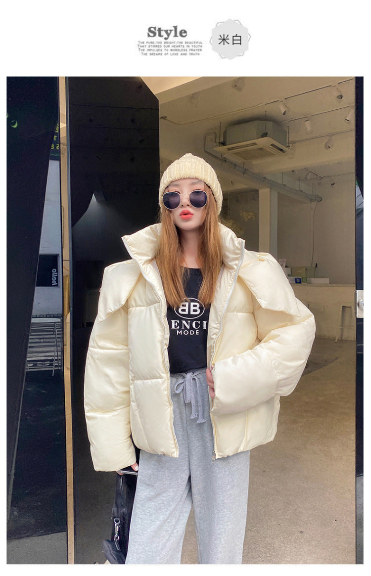 2023 winter new European and American fashion bread down cotton clothes women's thickened loose small short cotton coat