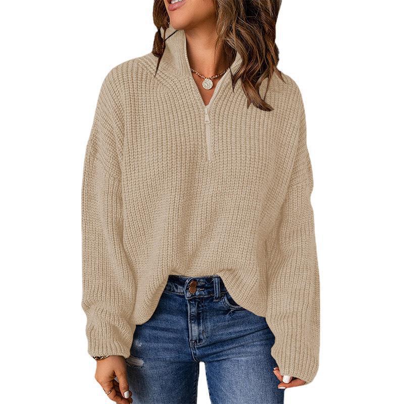 autumn and winter TEMU European and American women's clothing cross-border new zipper turtleneck regular sweater top women