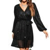 Zllk Europe and America Cross Border Women's Clothing Hot Fall Slim Fit Lantern Sleeve round Neck Belt Sequins Dress Women
