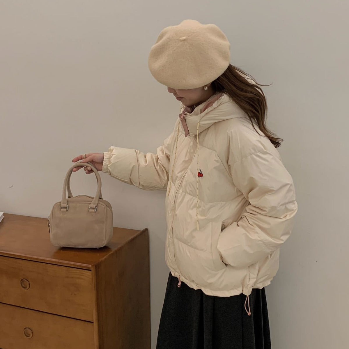 Korean trendy brand KIRSH cherry double-sided down jacket women's winter 2023 new short thickened small coat
