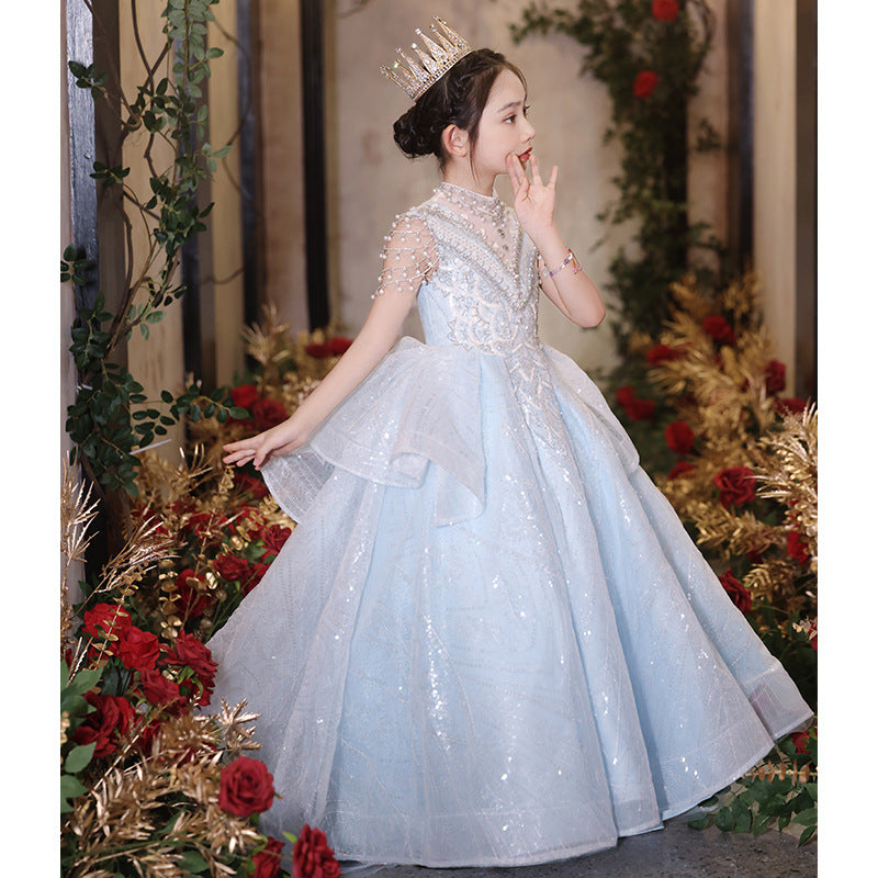 ZllKl Girl's Host Evening Dress Princess Dress Children's Catwalk Trailing Flower Girl Piano Performance Costume High-End Affordable Luxury
