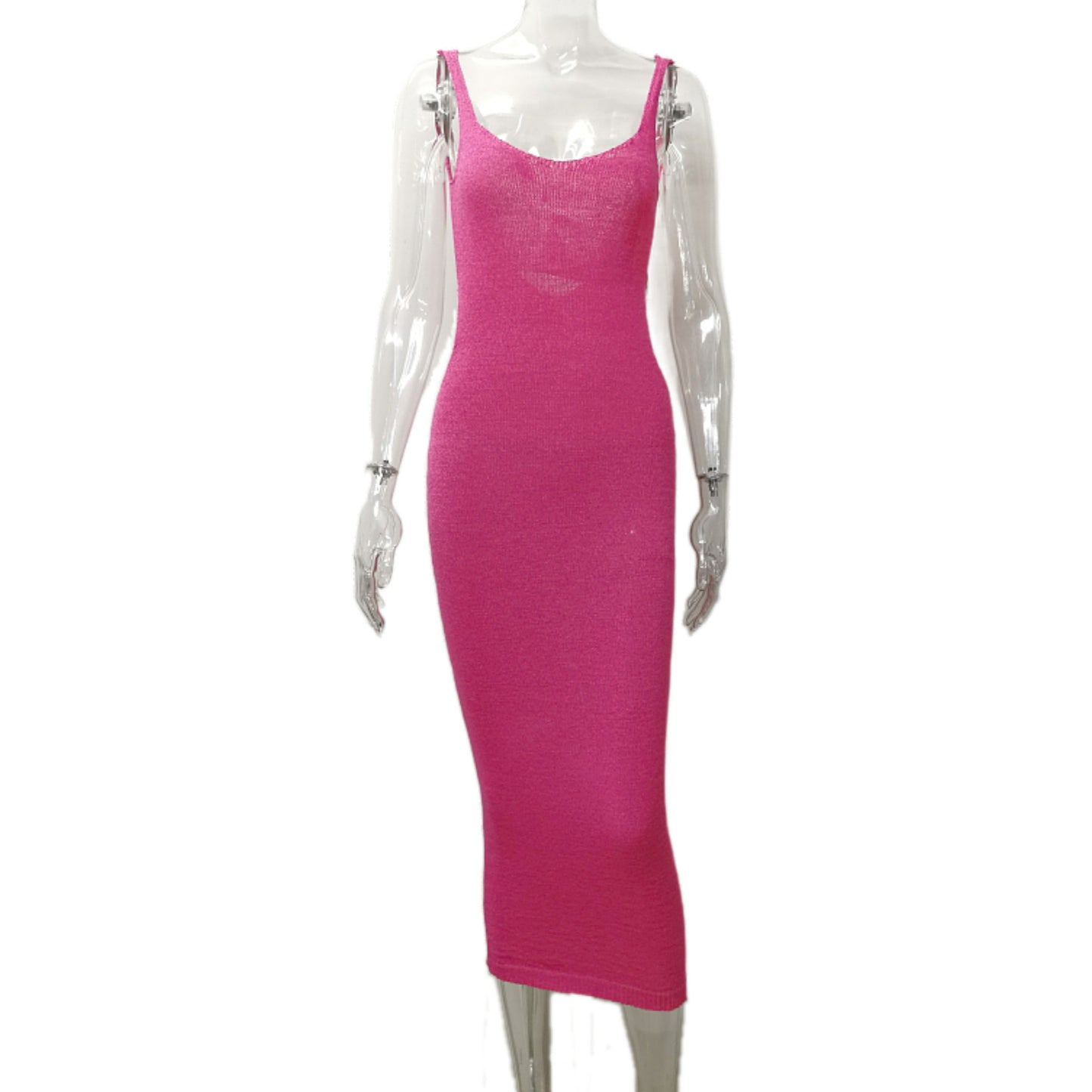 Zllk Cross-Border Ins Style Sexy Vacation Long Dress Sleeveless Sling Waist Hollow-out Side Slit Backless Knitted Dress Women