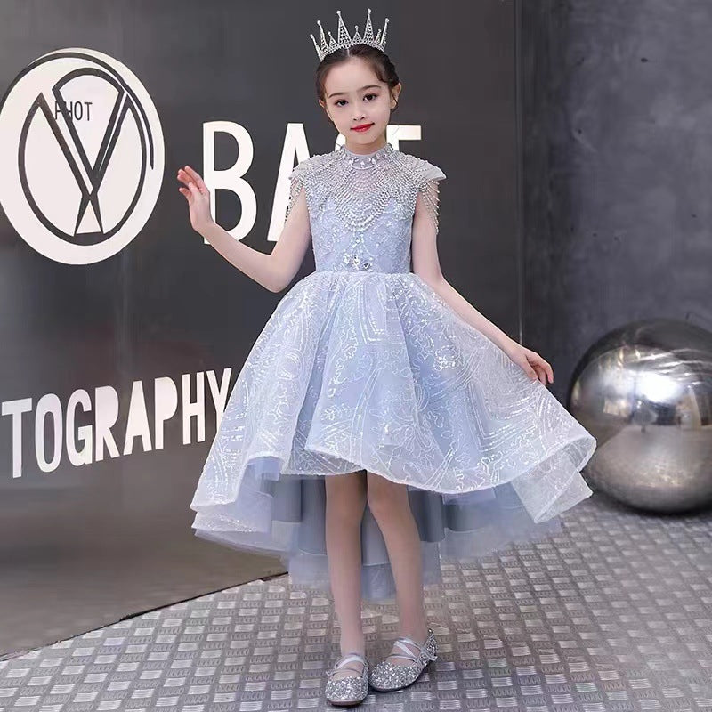 ZllKl Girl's Host Evening Dress Princess Dress Children's Catwalk Trailing Flower Girl Piano Performance Costume High-End Affordable Luxury