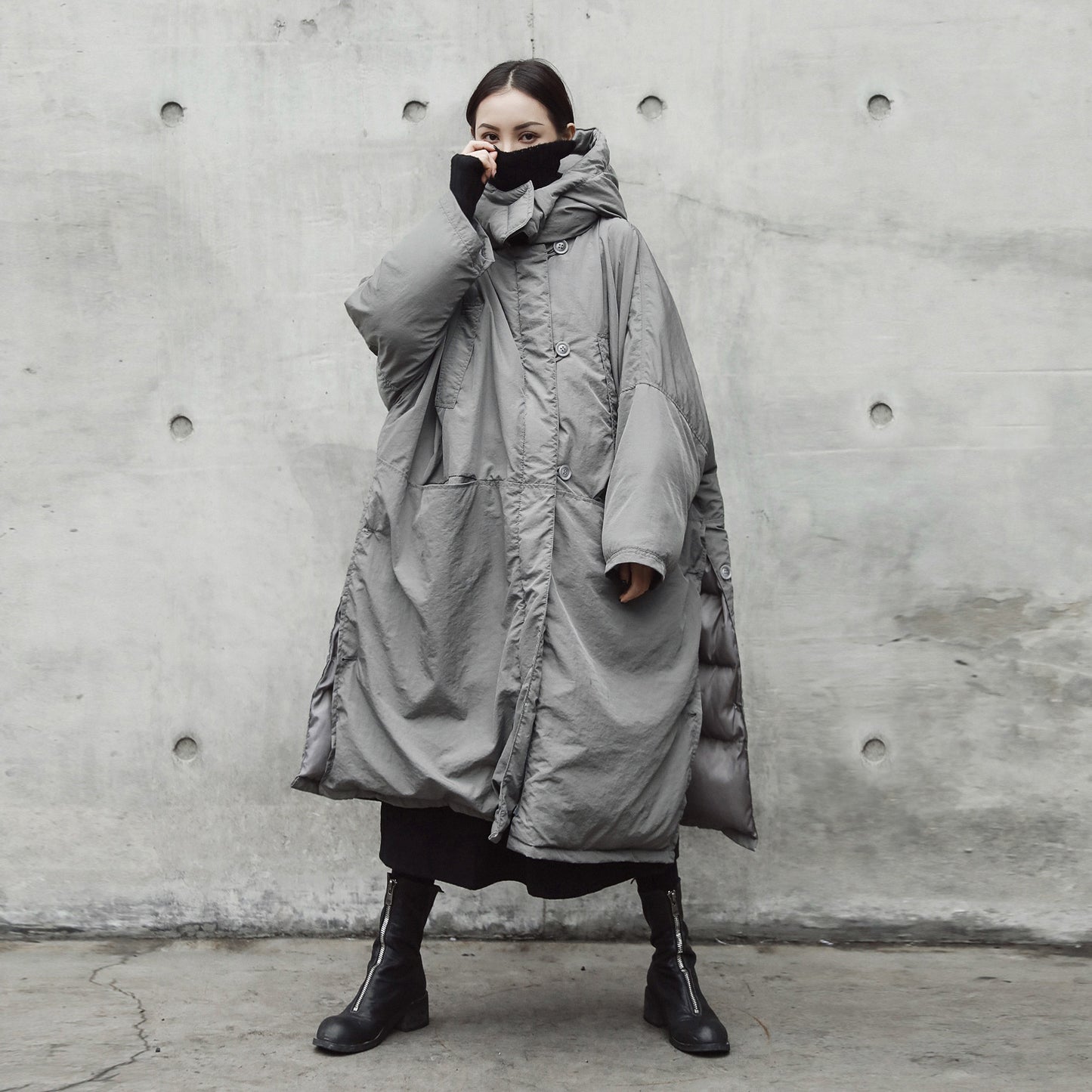 European and American fashion design sense thickened coat women's winter new slit loose hooded large cotton-padded clothes long cotton clothes trendy