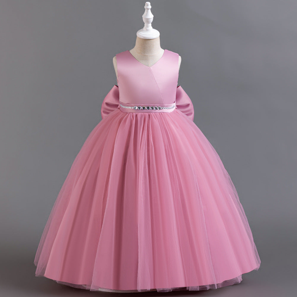 ZllKl New Cross-Border Girls' Dress Sleeveless Long Children's Princess European and American High-End Fashionable Bow Birthday Dress Long