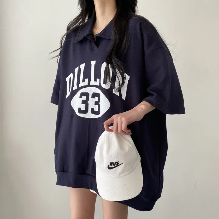 ZllKl Manufacturer black top ins medium and long cotton T-shirt women's summer tide brand short sleeve pocket Internet celebrity Korean version polo sweater
