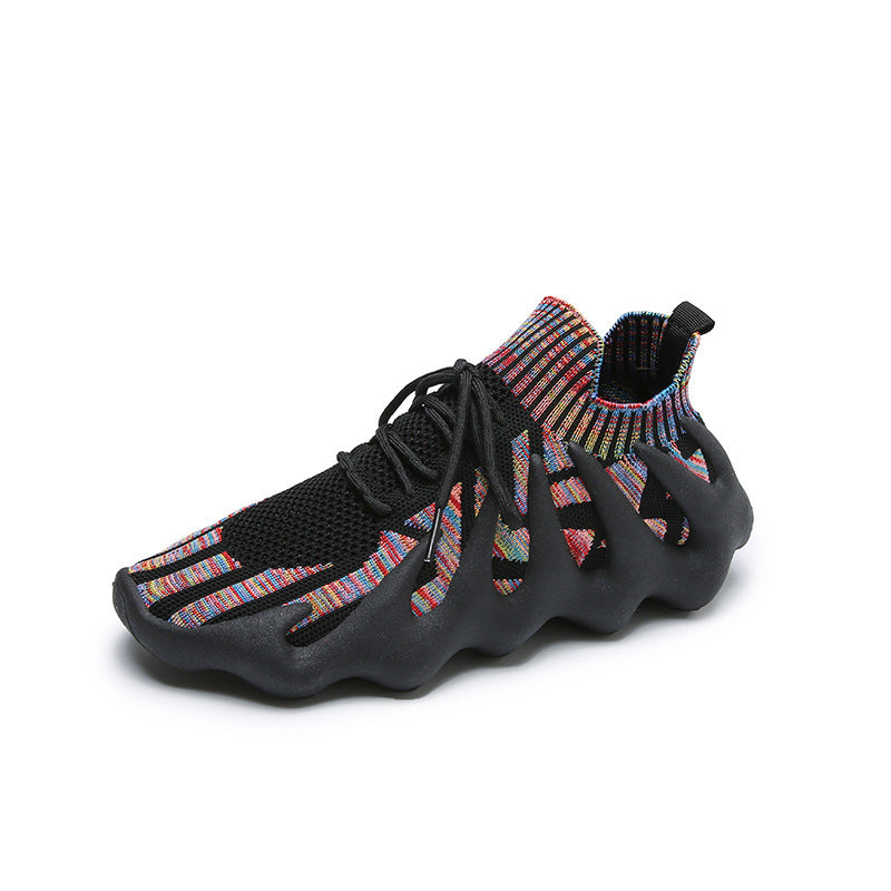 2025 Spring new Korean version of student breathable sports shoes couple socks shoes women's women's running flying knitting 450-7